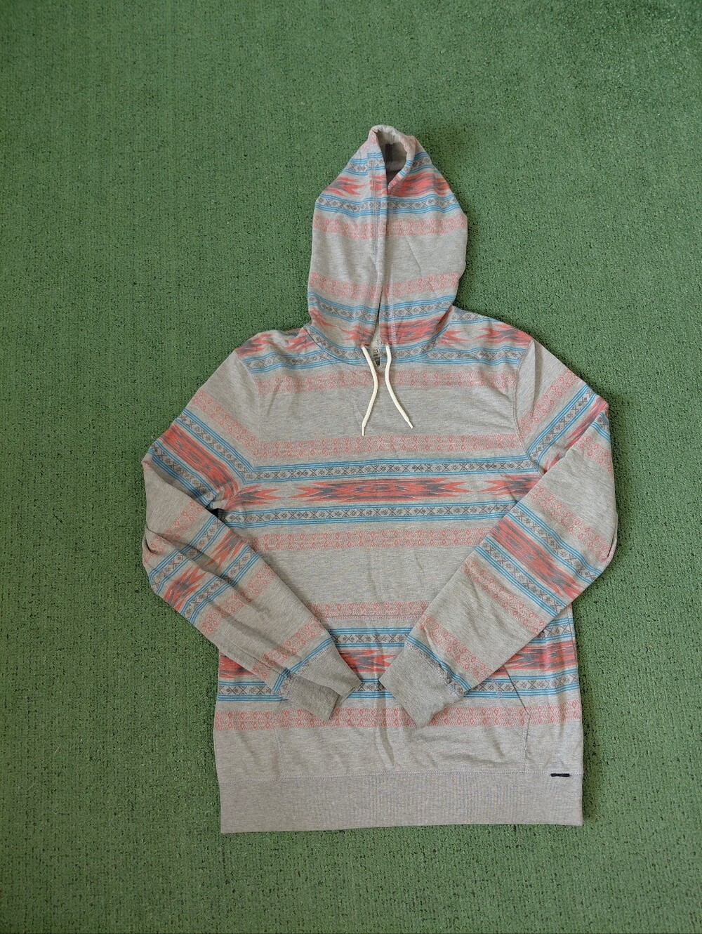 On The Byas Aztec Pattern Stripe Design Lightweight Gray Hoodie Sz Medium